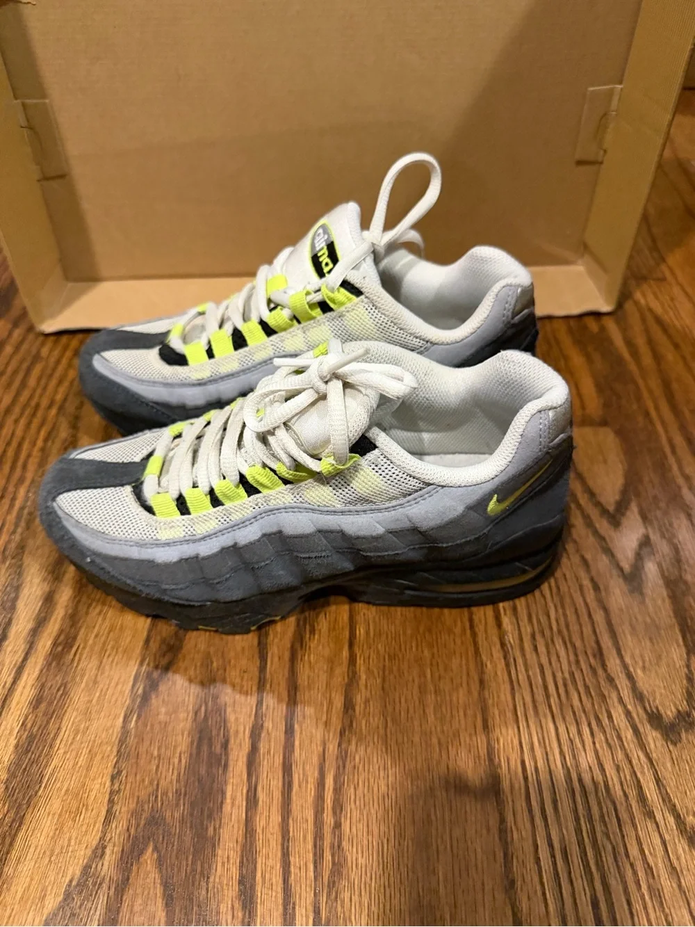 Nike Air Max 95 Kids Sneakers in White, Gray and Neon Yellow